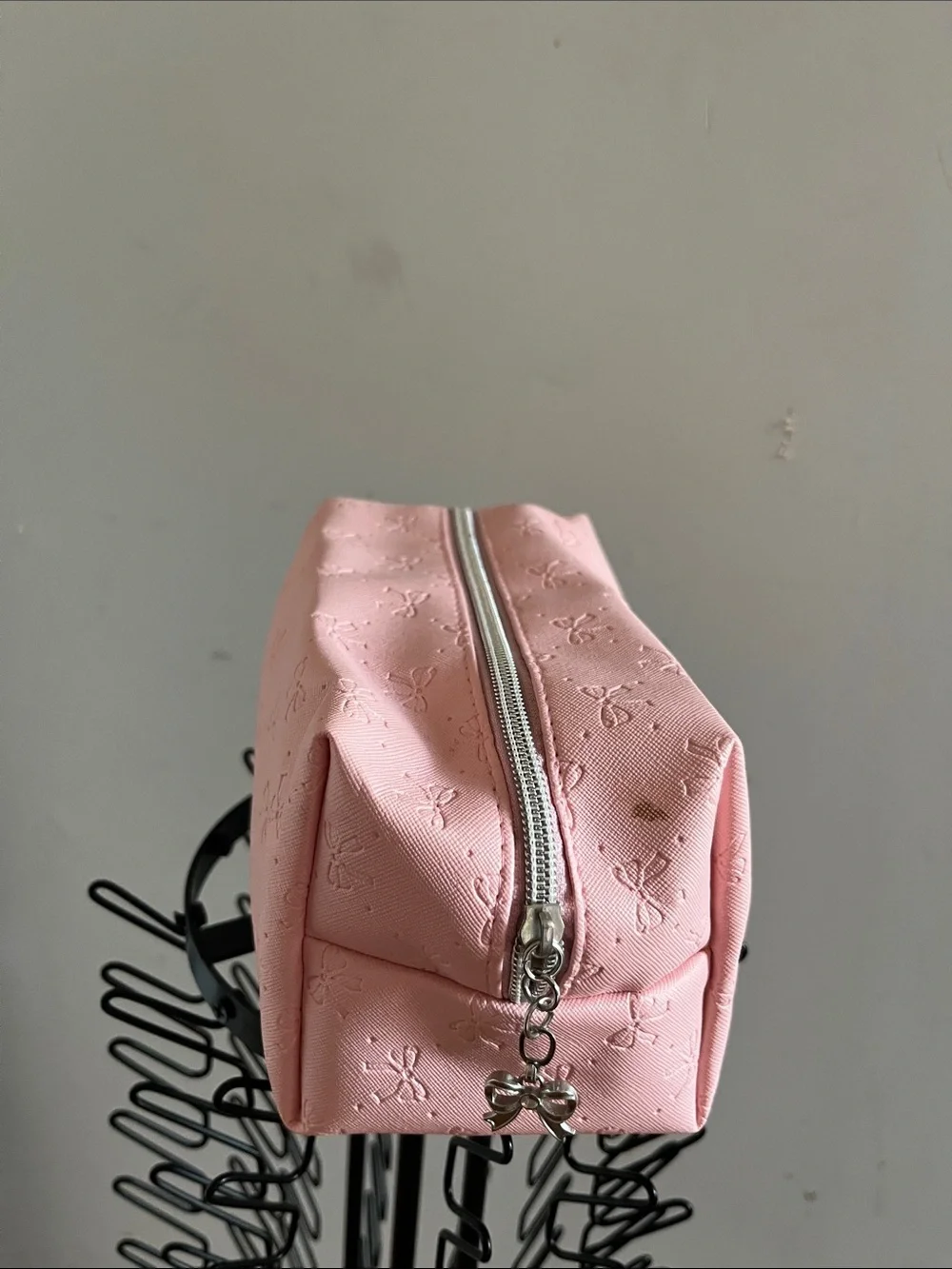 Pink Embossed Bow Travel Makeup Pouch